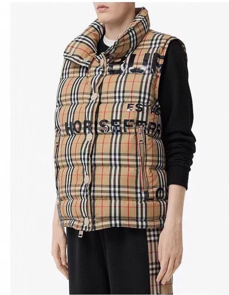 Burberry Men's Women's Spring And Winter Stand-Up Collar Single-Breasted Solid Color Plaid Fitted Puffer Down Vest #71414