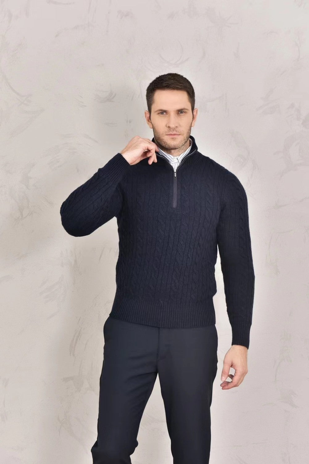 Loro Piana Men's Fall/Winter Half High Neck Zipper Long Sleeve Cashmere Fitted Knit Sweater Ngvp #9738