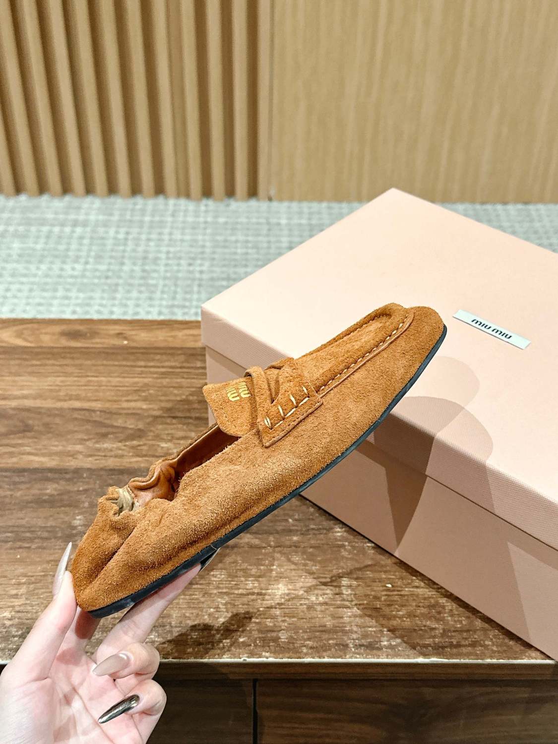 MiuMiu Women's Four Seasons Solid Color Elastic Heel Suede Fabric Loafers Shoes #76347