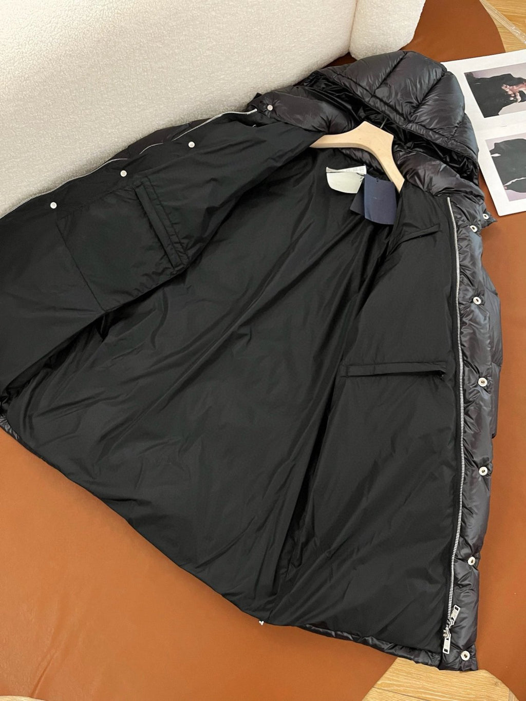 Prada Men's And Women's Autumn And Winter Solid Color Quilted Fluffy Medium Length Hooded Puffer Down Jacket #74389