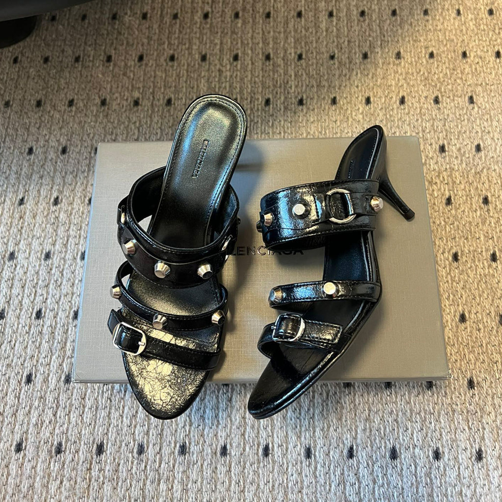 Balenciaga Women's Metal Rivet Decorated Sandals Fine Heeled High Heels Fashion Sexy Solid Colour Basic Slippers Shoes Heel High 8.5cm Ngvp #1466
