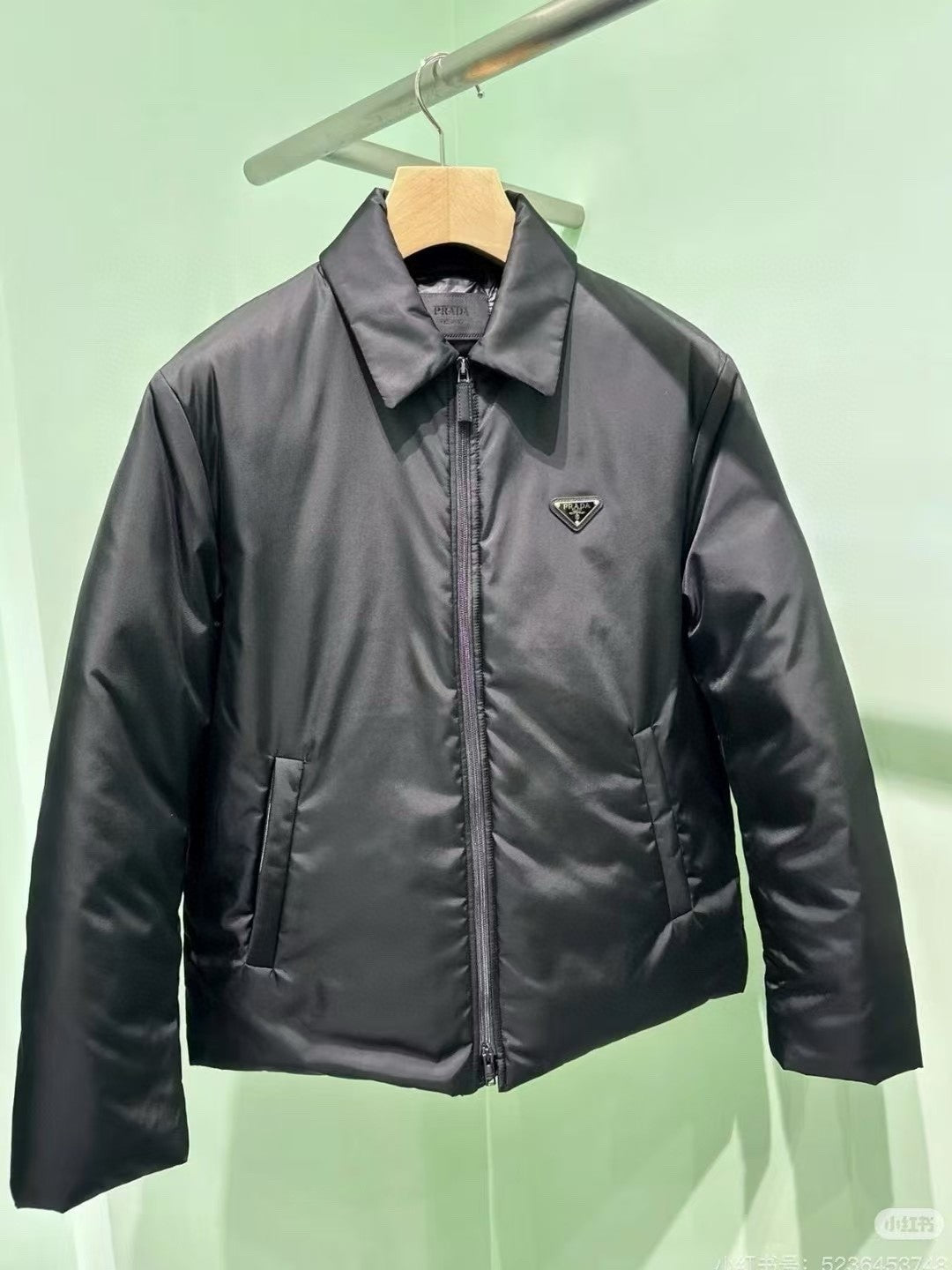Prada Men's Fall And Winter Black Nylon Waterproof Zipper Puffer Down Long Sleeve Jacket #74697