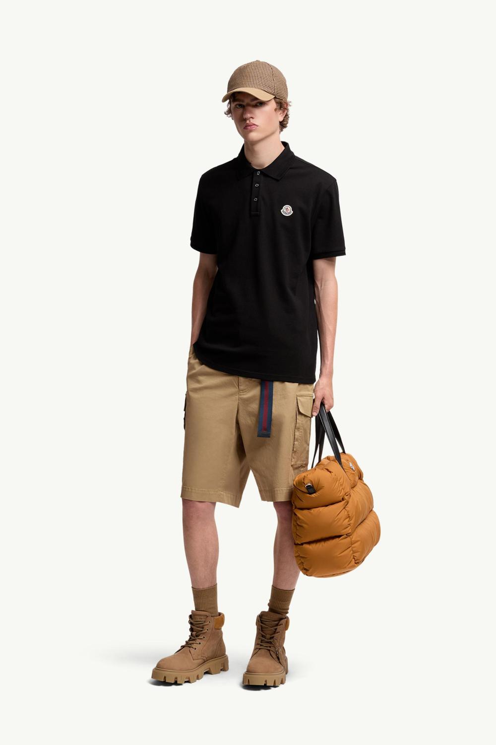 Moncler Black Logo Patch Cotton Piquet Polo Shirt Polos T-shirts #375497