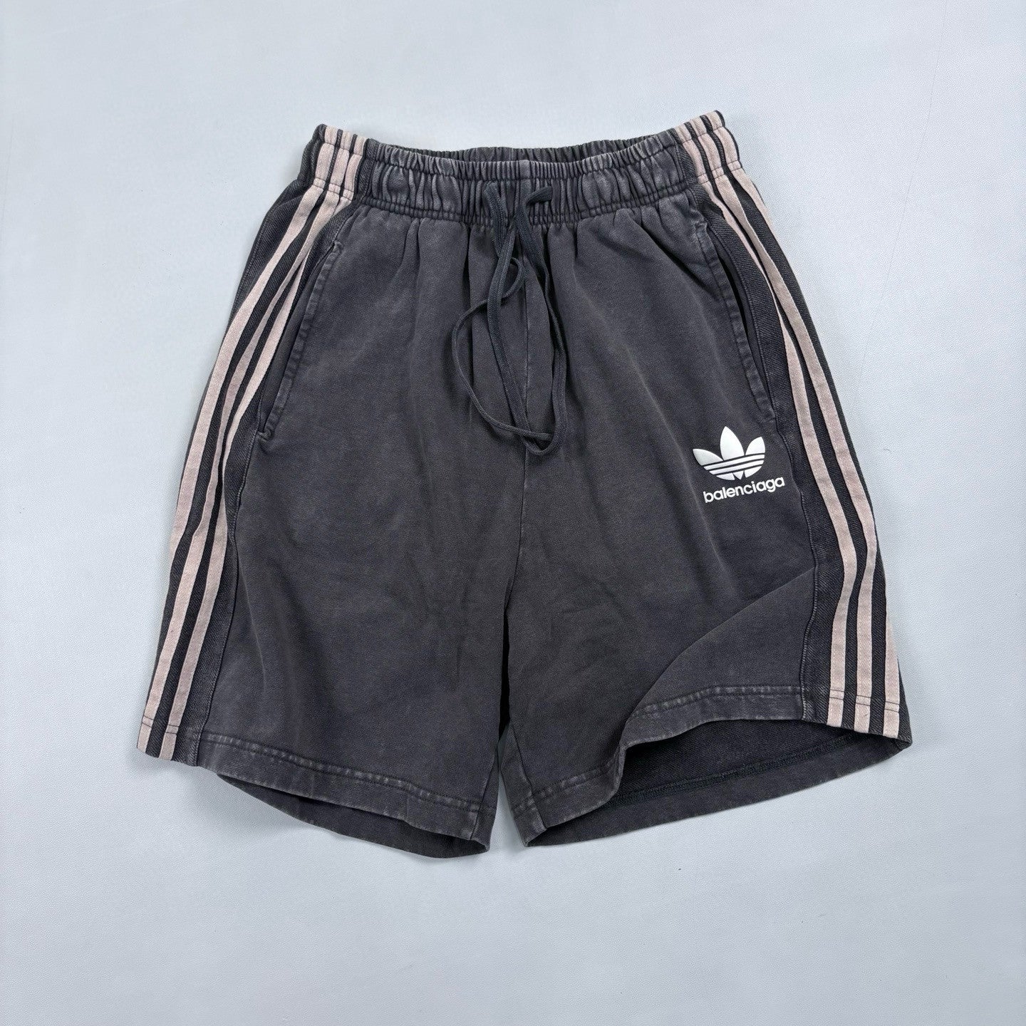 Balenciaga X Adidas Men's and Women's Summer Solid Color Stretch Waist Tie Cotton Shorts #77323