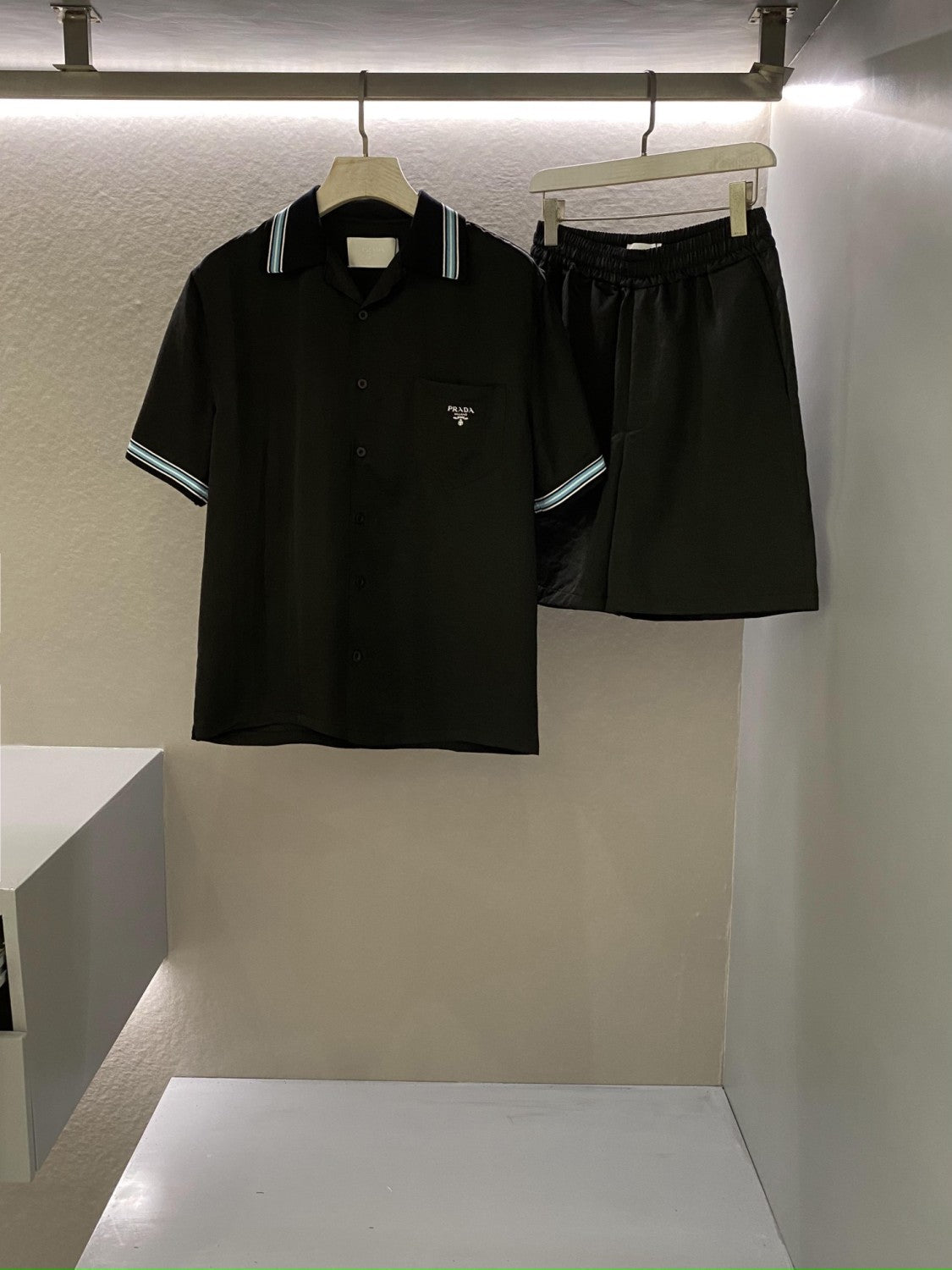 Prada Men's Summer Logo Printed Single Breasted Short Sleeve Shirt Casual Fashion Shorts Set Suit #72428