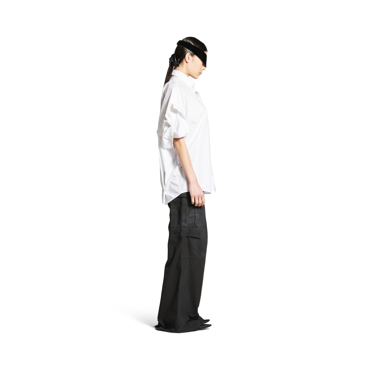 Balenciaga Men's Women's Spring Summer Autumn Lapel Fit White Cotton Poplin Round Hem Folded Sleeve Shirt Ngvp #1399