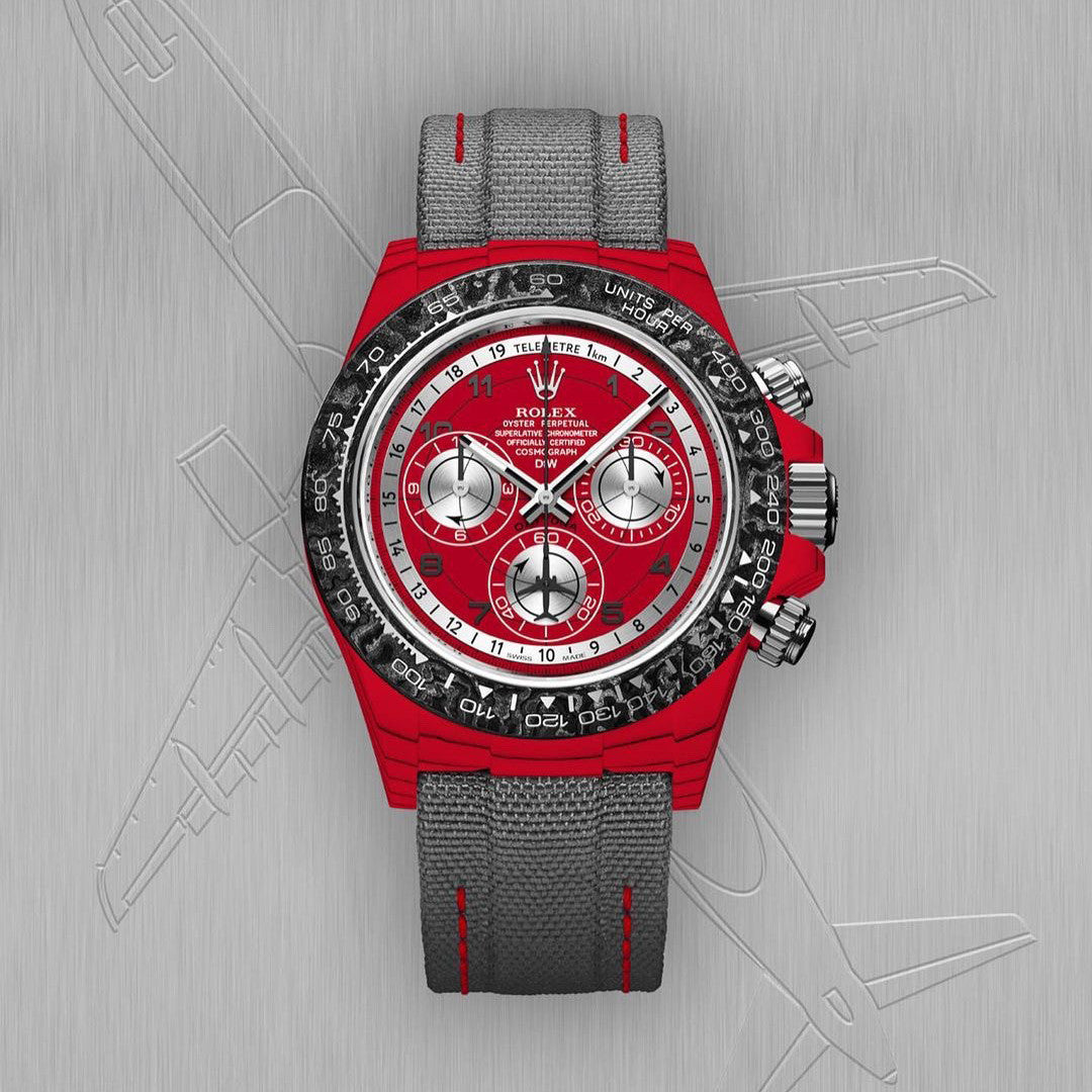 Rolex Men's Red and Black Modified Carbon Fiber Daytona Mechanical Watch #98777