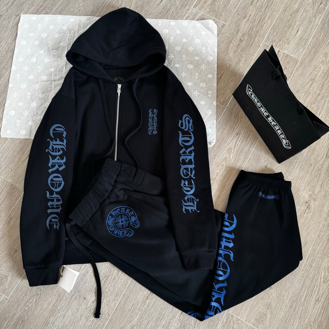 Chrome Hearts Blue Sanskrit Letters Waffle Lining Hooded Sweatshirt Pants #375714