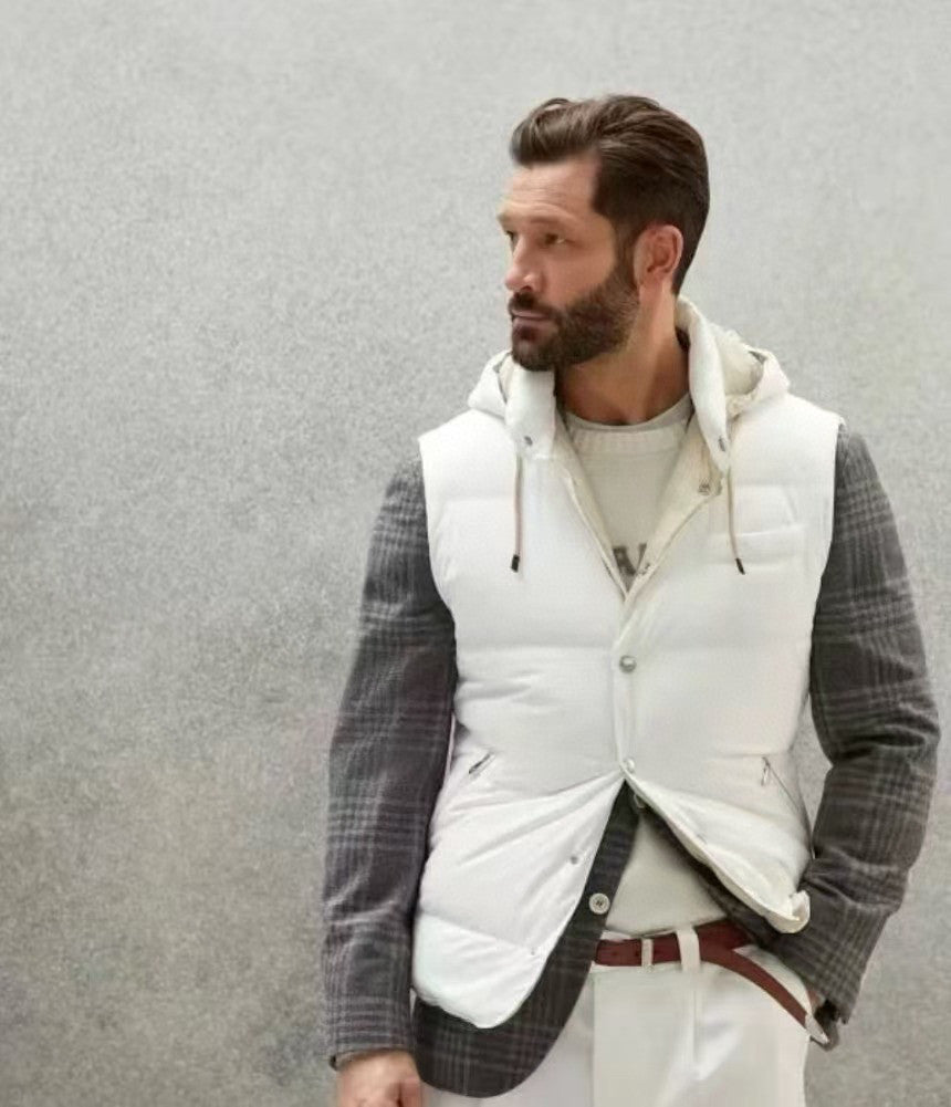 Brunello Cucinelli Men's Fall And Winter Single-Breasted Hooded Solid Color Fitted Down Vest Jacket #81185