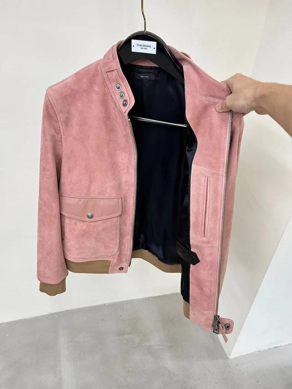 Tom Ford Men And Women With The Same Models Of Fall And Winter Color Collision Collar Loose Lambskin Leather Jacket #98481