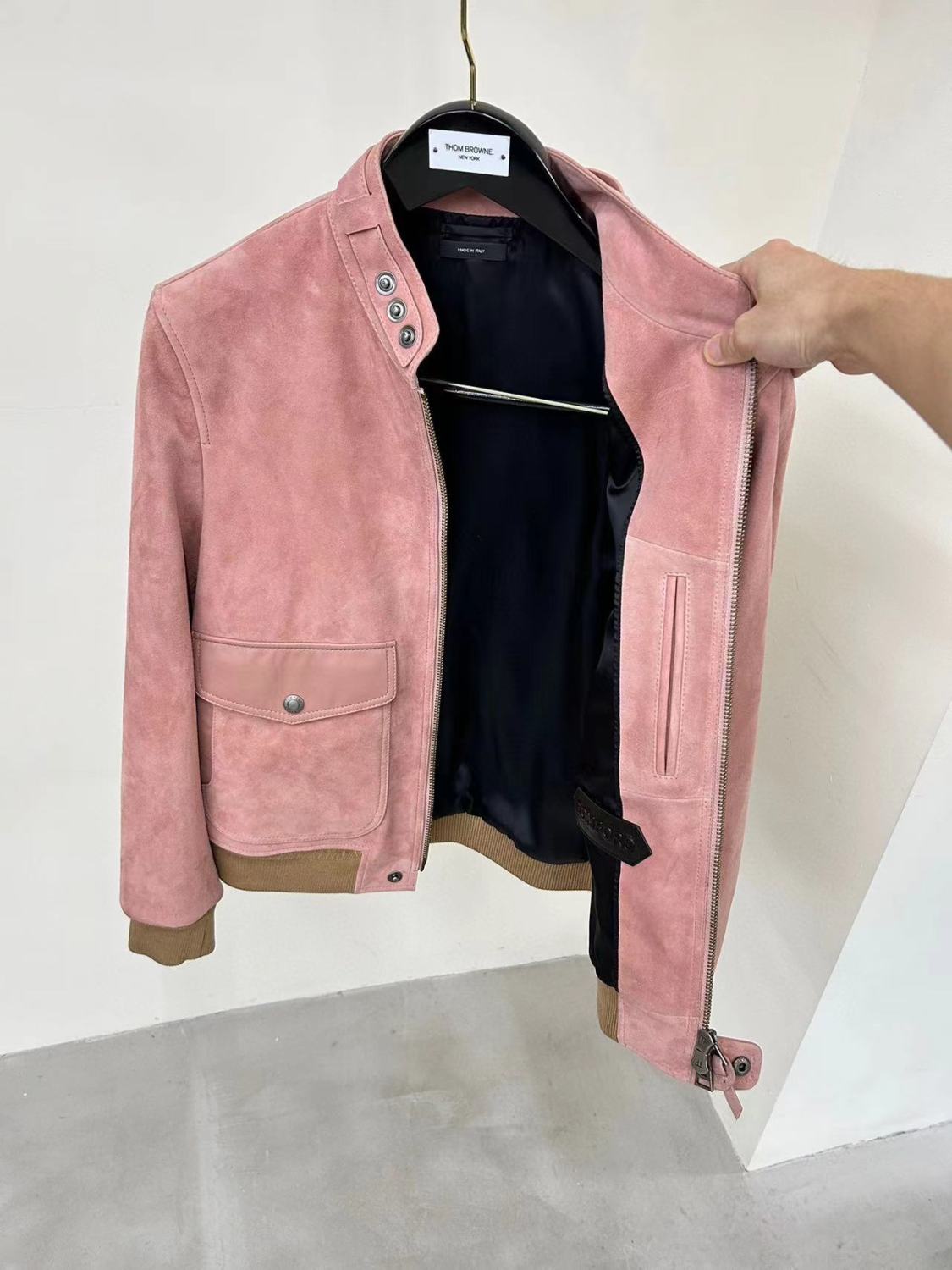 Tom Ford Men And Women With The Same Models Of Fall And Winter Color Collision Collar Loose Lambskin Leather Jacket #98481