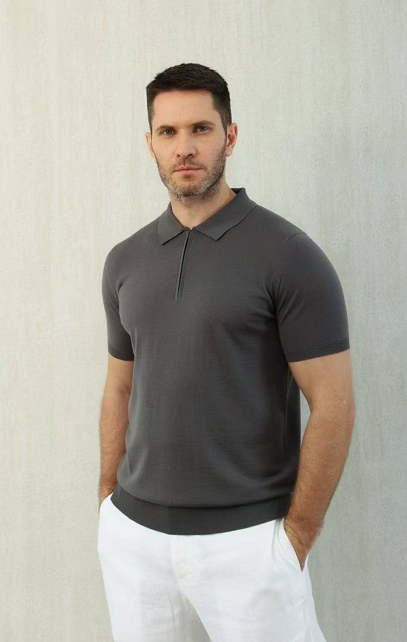Loro Piana Men's Summer Solid Color Half Zip Straight Short Sleeve Polo Shirt Ngvp #1555