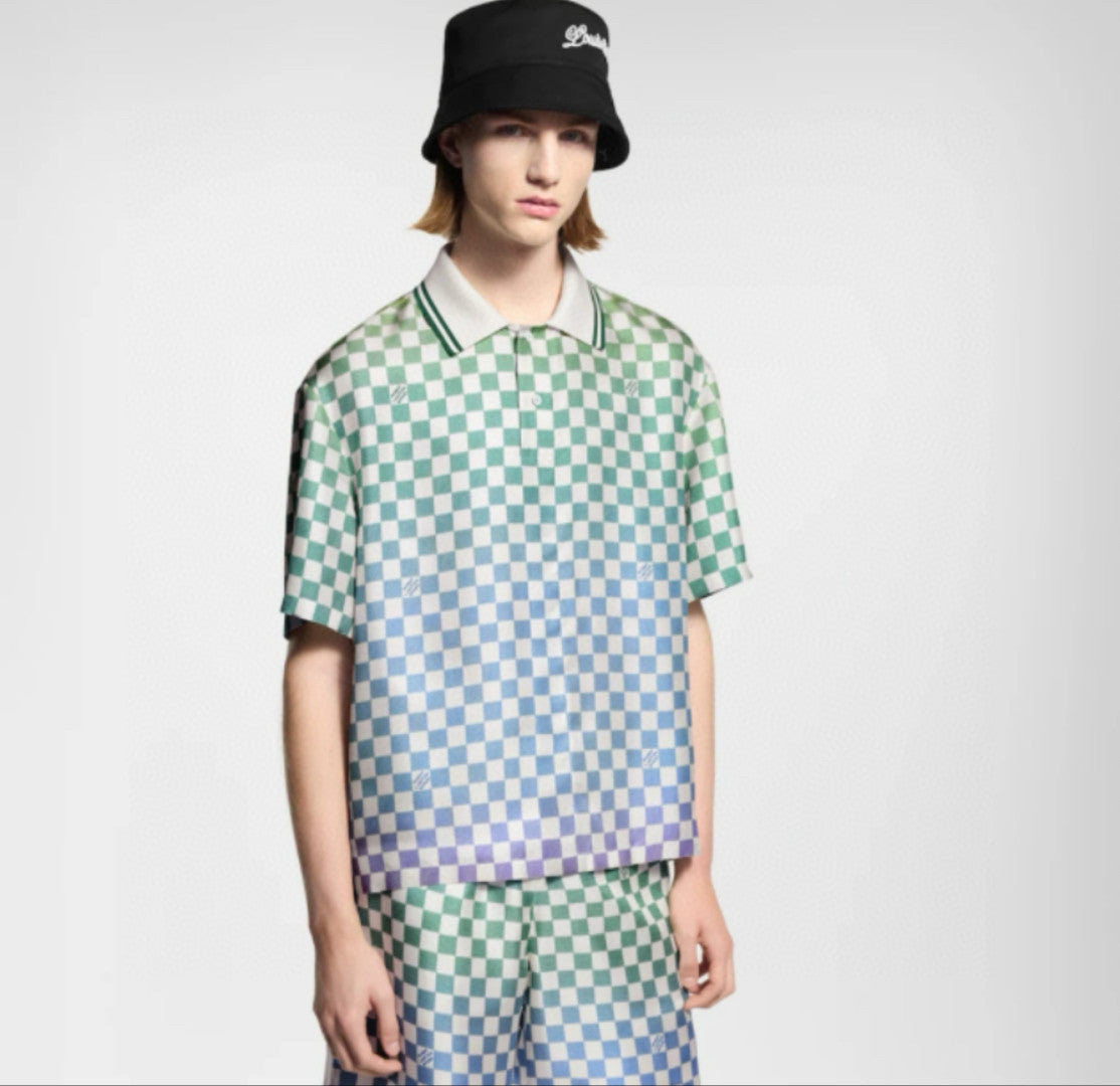 Louis Vuitton Men's Summer Colourful Letter Print Single Breasted Short Sleeve Shirt Casual Shorts Suit Set #76632