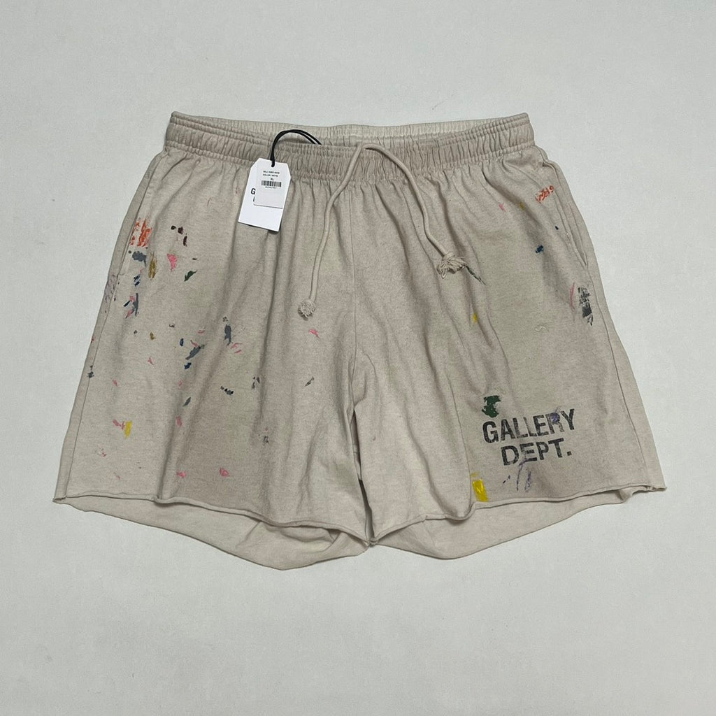 Gallery Dept Men's Summer Splash Pattern Letter Print Cotton Stretch Waist Tie Casual Shorts #77189