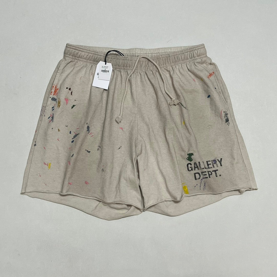 Gallery Dept Men's Summer Splash Pattern Letter Print Cotton Stretch Waist Tie Casual Shorts #77189