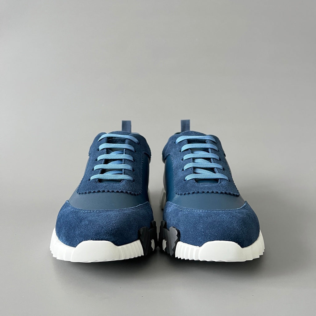 Hermes Bouncing Sneakers Men's Solid Color Leather and Suede Mesh Low-Top Lace-Up Shoes #77212