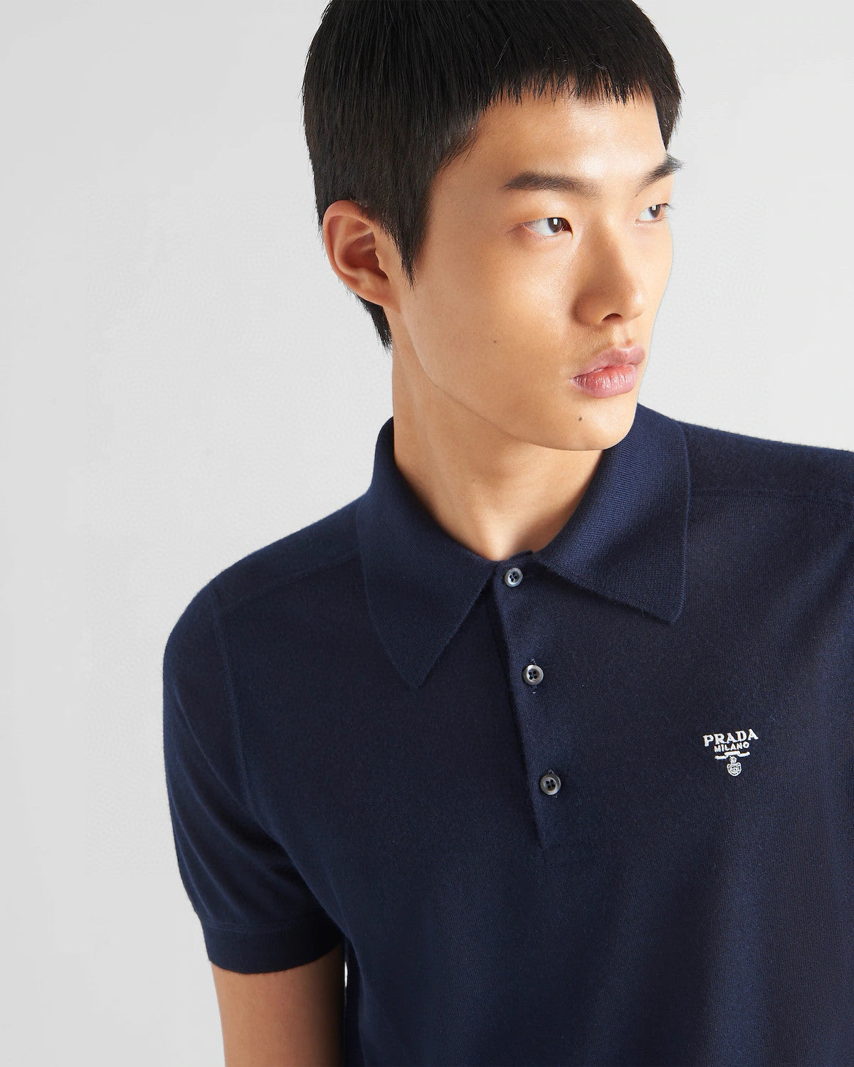 Prada Men's Summer Solid Color Embroidered Logo Wool Knit Polo Shirt Short Sleeve T-Shirt #98532