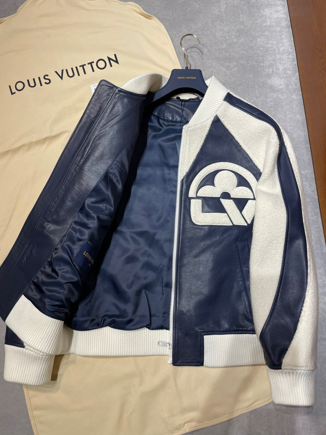 Louis Vuitton Leather Mix Teddy Plush Leather Zip Jacket #96514
