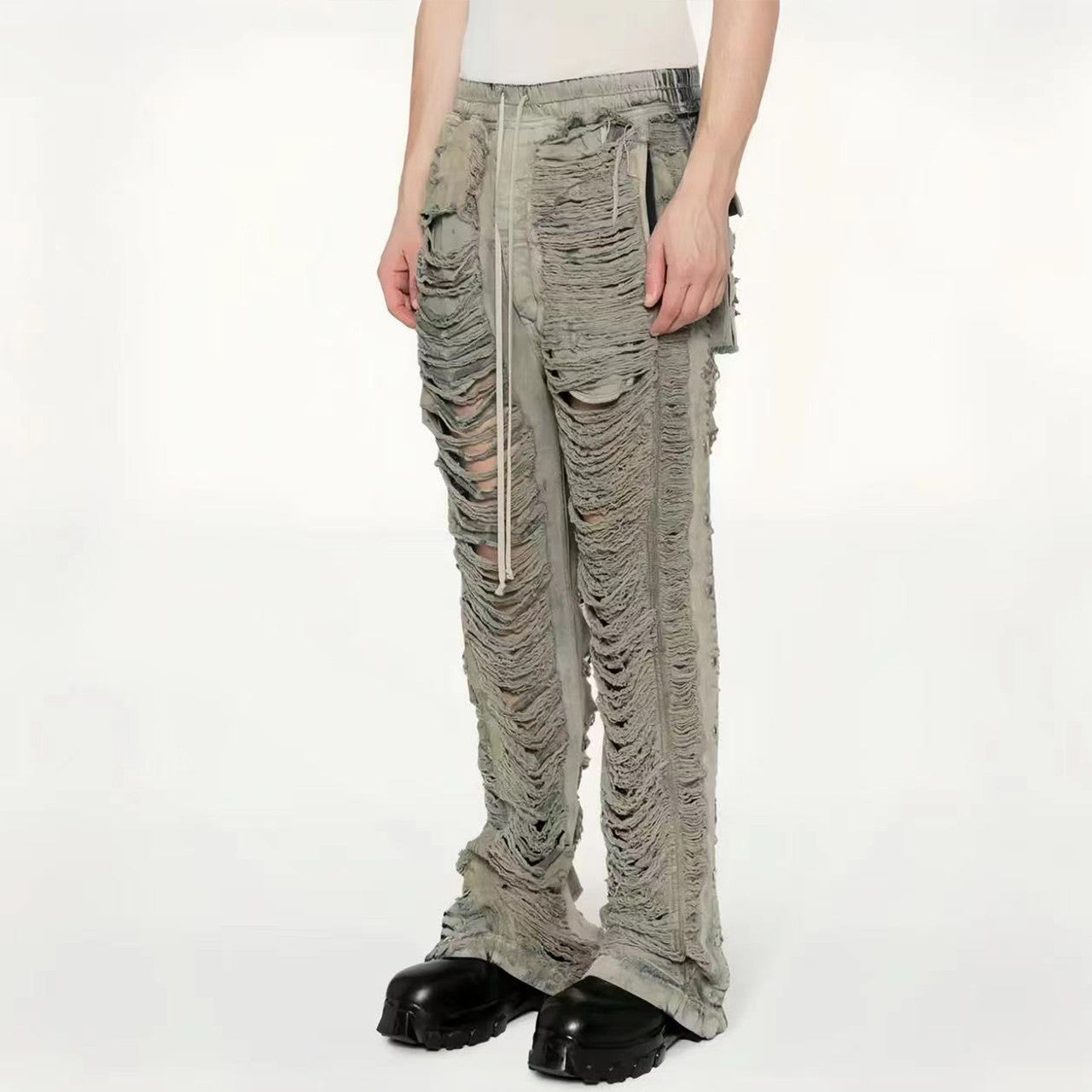 Rick Owens DRKSHDW Men's And Women's Fall And Winter Fashion High Street Broken Hole Jeans Trend Do Old Wide-leg Pants Ngvp #7657