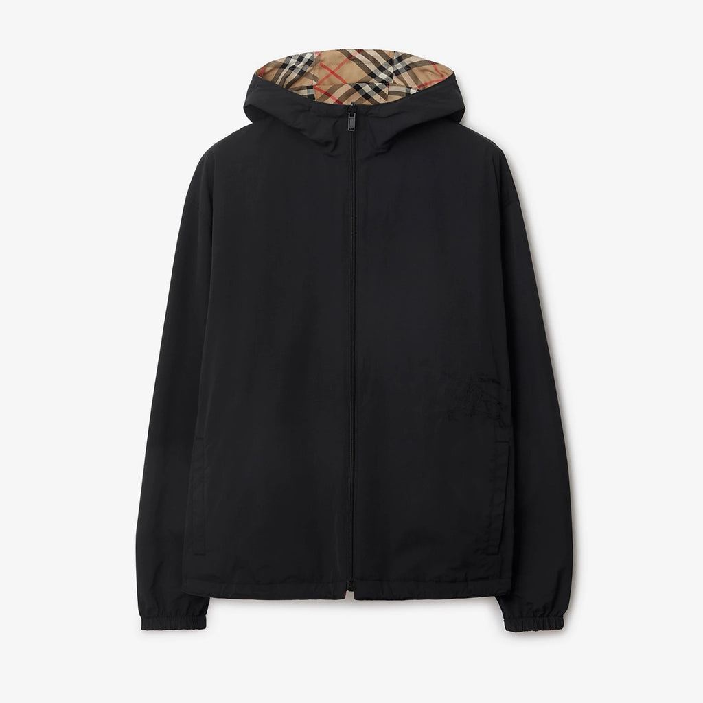Burberry Men's Spring & Autumn Reversible Two Wear Plaid Jacket Equestrian Rider Logo Classic Drawstring Hooded Jacket #81224