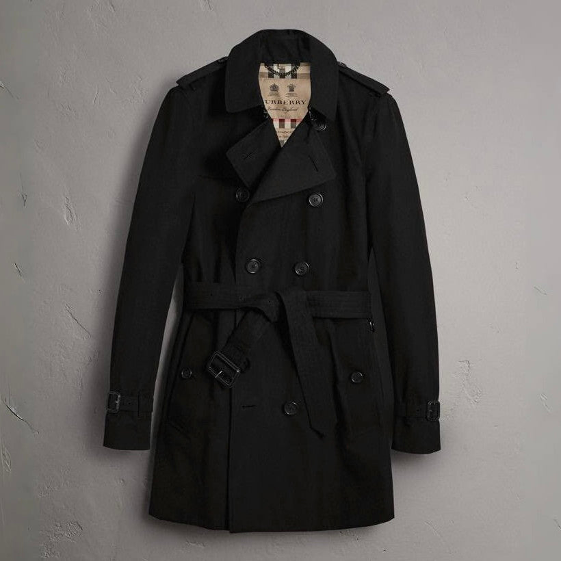 Burberry Men's Spring and Autumn Solid Color Double Breasted Mid-Length Waist Trench Coat Jacket #72856