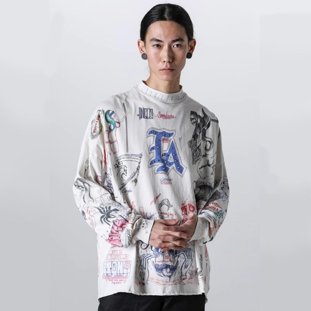 Saint Michael Men's And Women's Spring And Summer Graffiti Retro Hot Diamond Print Loose Casual Long Sleeved Hoodie Top Ngvp #8384