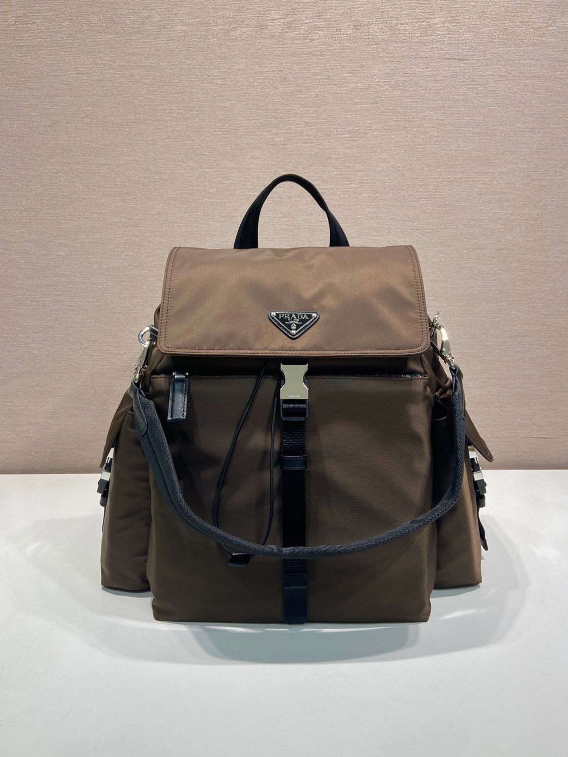 PRADA Black Prada Explore Re-nylon And Leather Backpack #378298