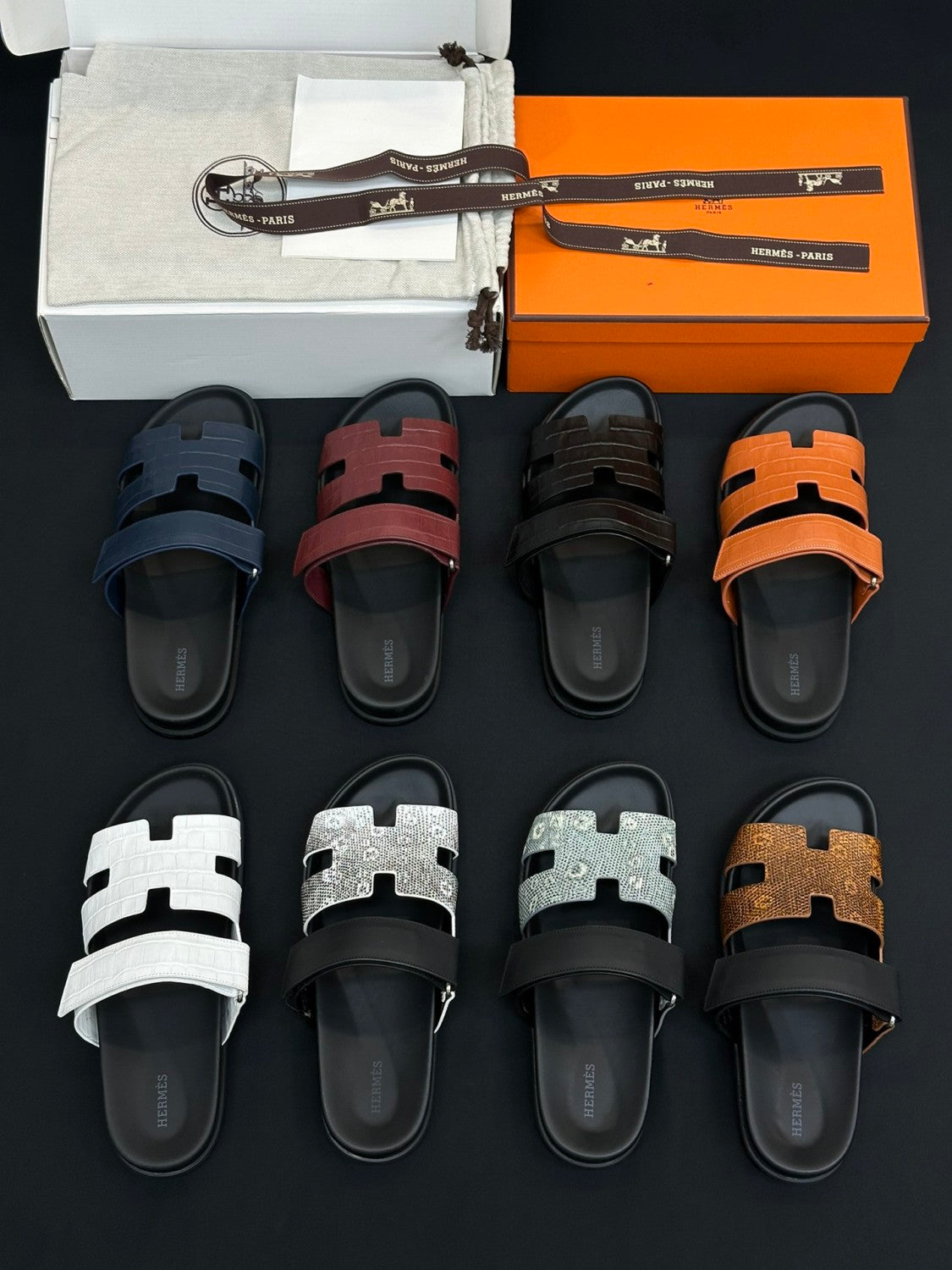 Hermes Men's Women's Simple Comfortable Velcro Casual Leather Sandals Slippers Shoes #76396
