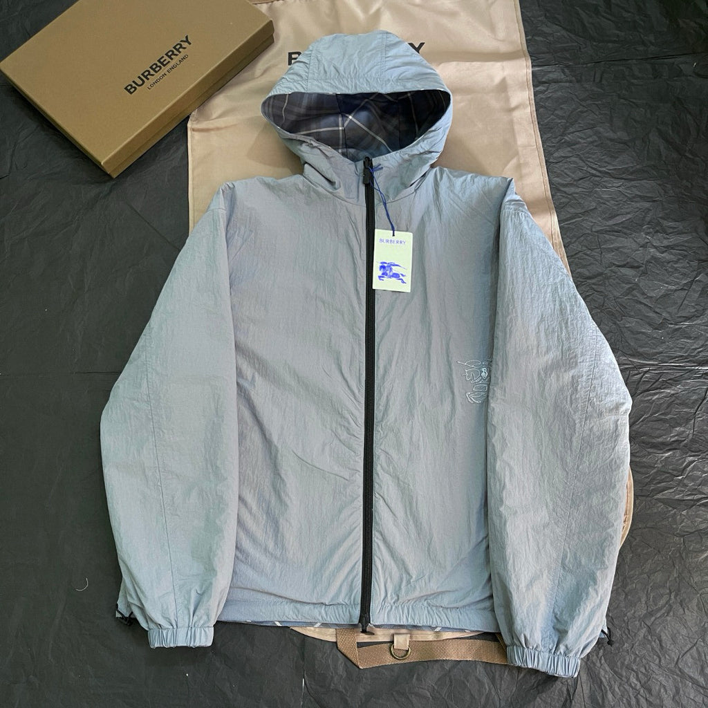 Burberry Men's Spring/Summer Casual Reversible Checkered Long-sleeved Hooded Drawstring Zipper Jacket #78314