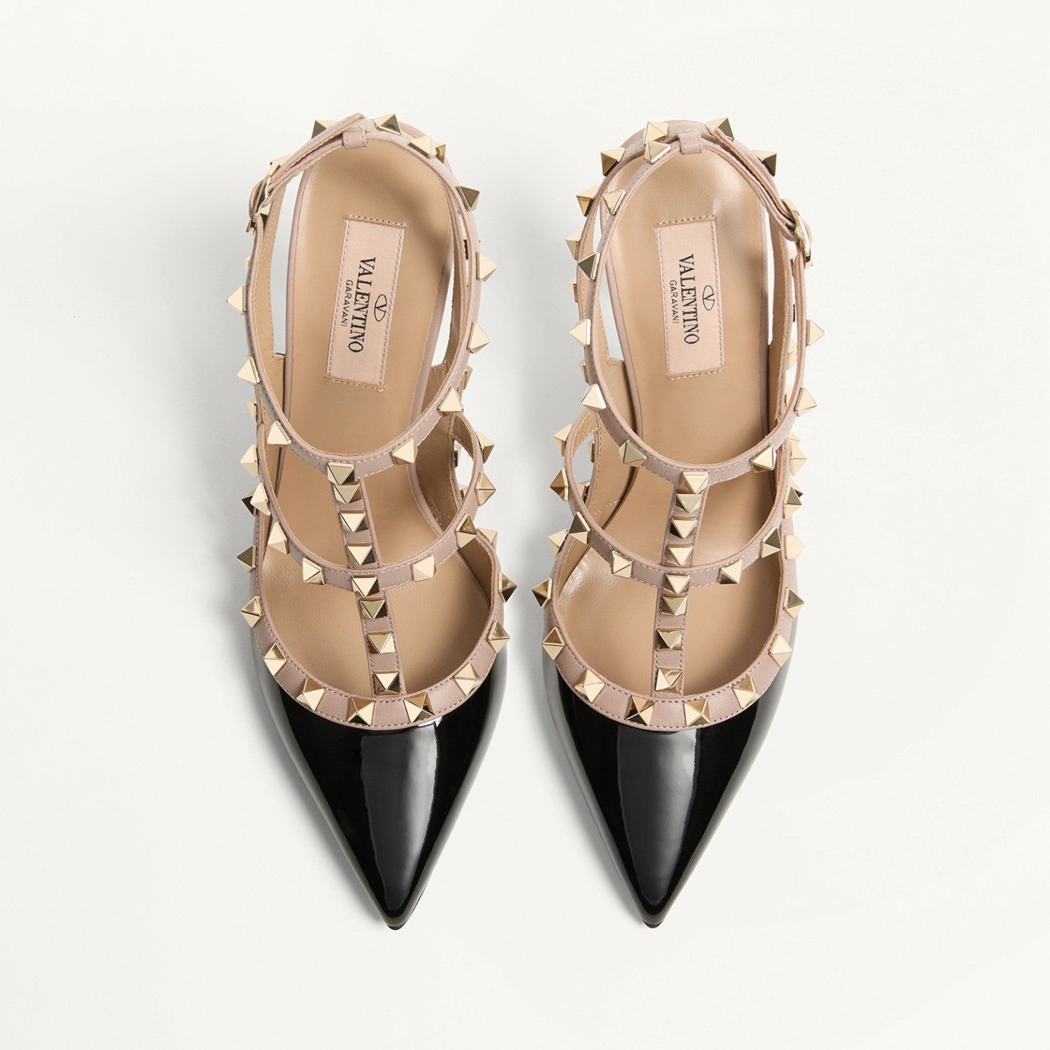 Valentino ROCKSTUD Women's Summer Classic Pointed-Toe Open-Back Stiletto Patent Leather Lace Up Studded Double-Strap High Heels #78999