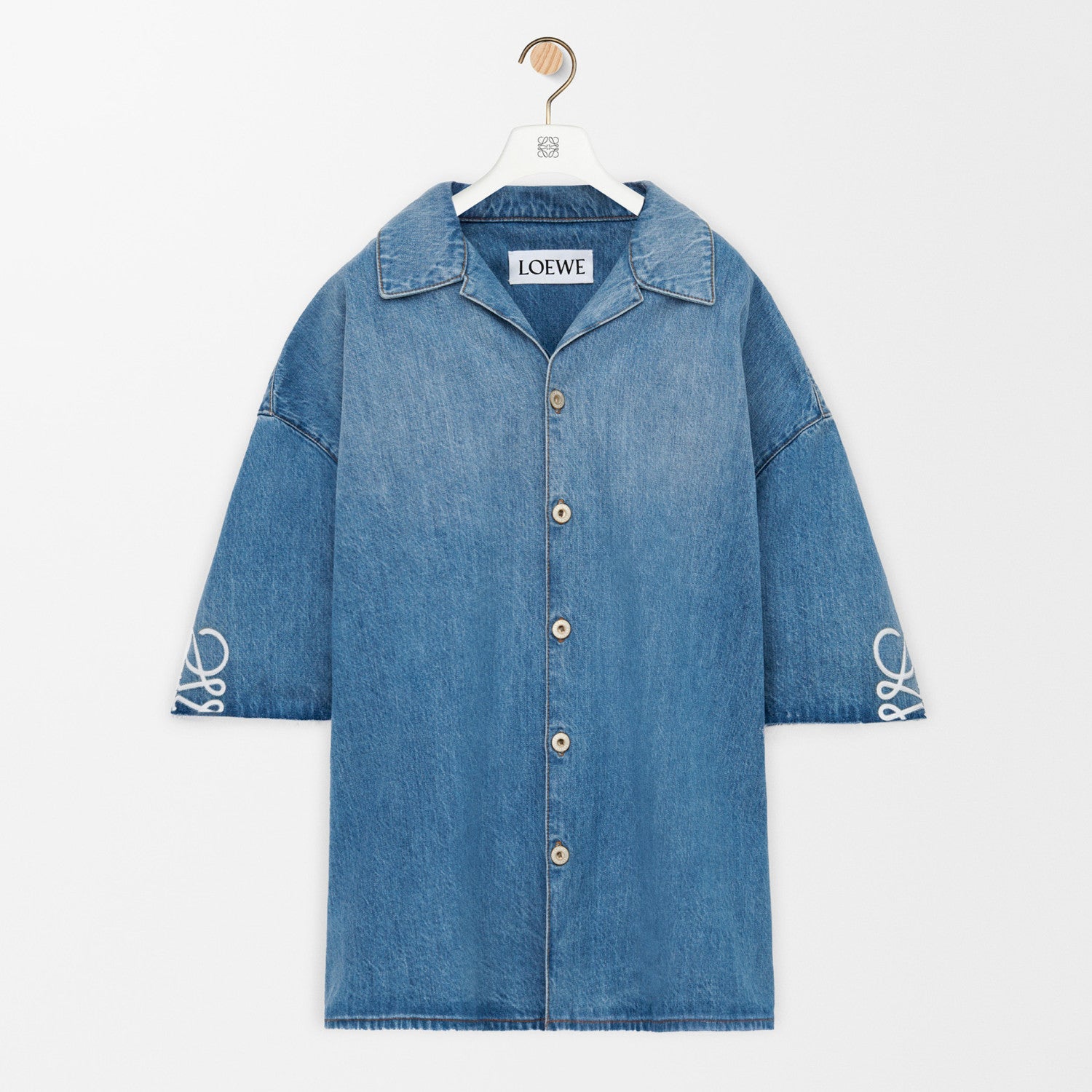 Loewe Men's Spring/Summer Fashion Casual Cotton Collared Single-breasted Patterned Printed Washed Denim Short-sleeved Shirt #78251