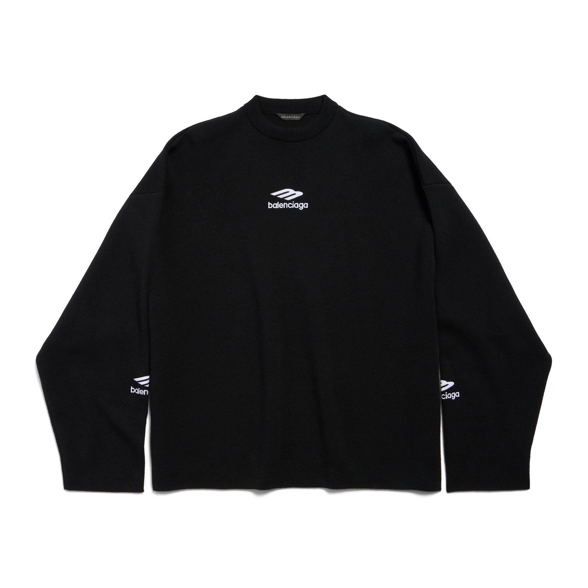 Balenciaga Men's Spring and Autumn Solid Color Logo Printed Round Neck Pullover Regular Fit Long Sleeve Sweater #74275