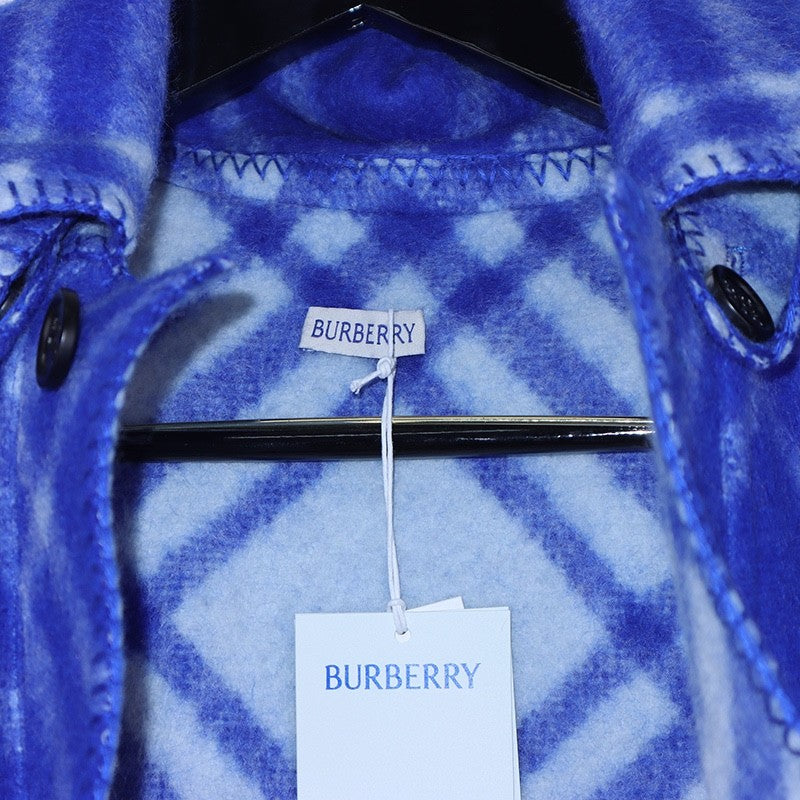 Burberry Men's Autumn and Winter Plaid Wool Blanket Poncho Hooded Single Breasted Pocket Long Sleeve Coat Jacket #72717