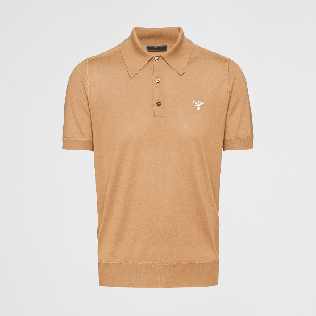 Prada Men's Summer Solid Color Embroidered Logo Wool Knit Polo Shirt Short Sleeve T-Shirt #98532