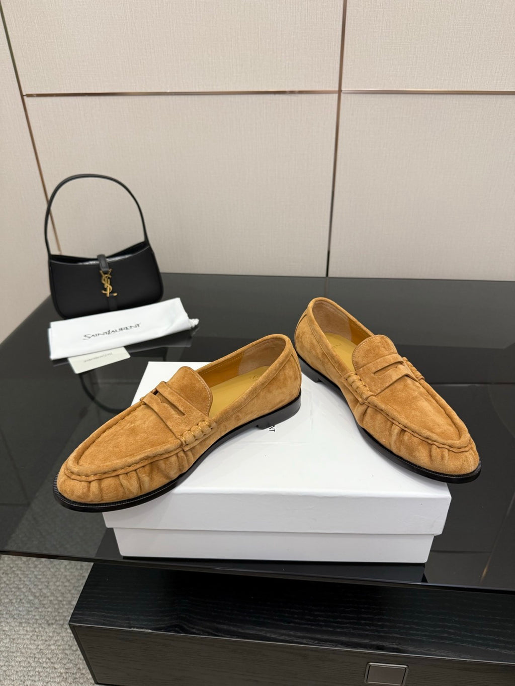 Saint Laurent Women's Autumn/Winter Fashion Casual Sheepskin Suede Round Toe Slip On Flat Loafers Casual Shoes #78376