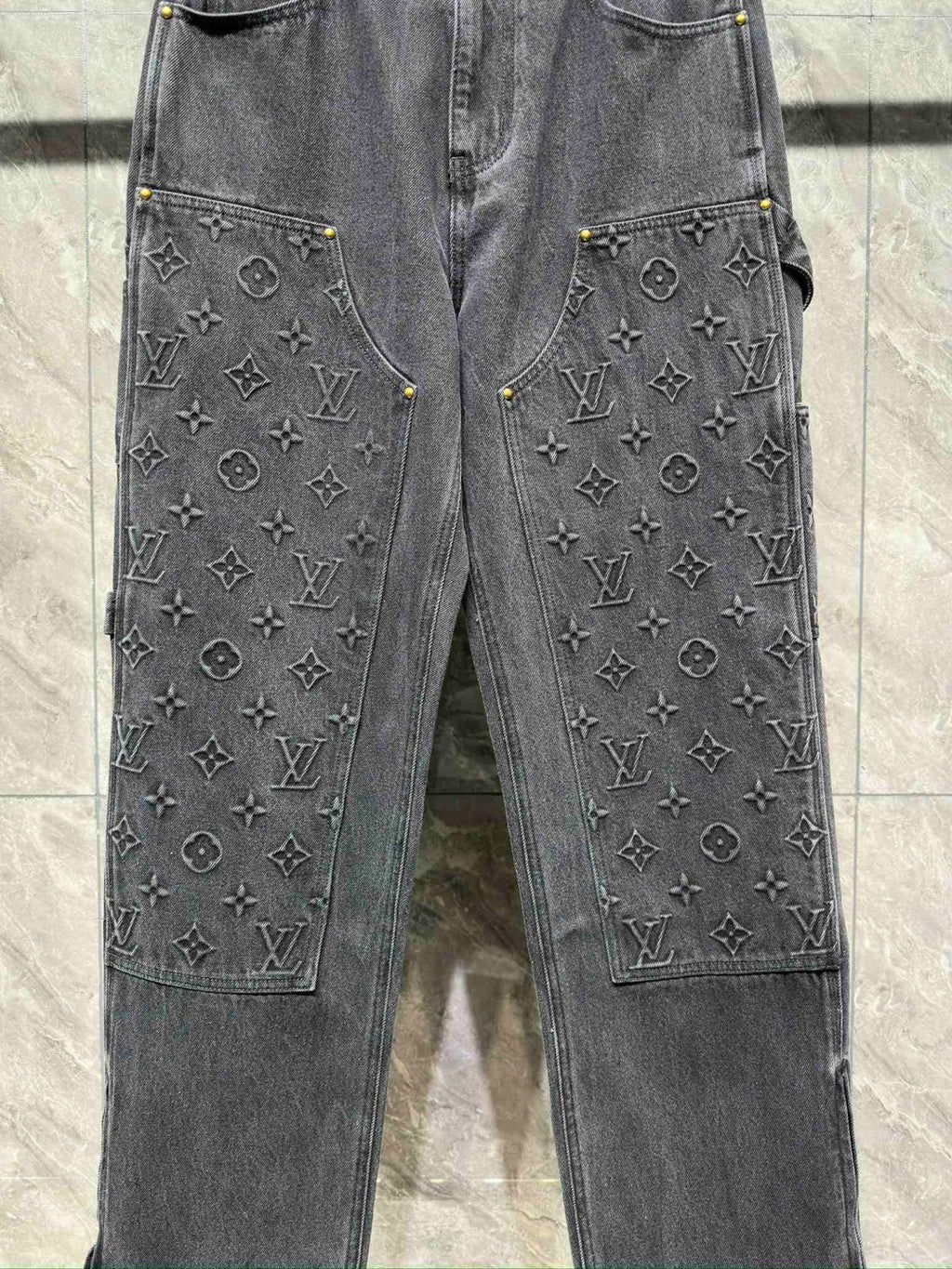 Louis Vuitton Men's Spring/autumn Fashion Casual Classic Logo Embossed Loose Straight Leg Workwear Denim Pants #78388