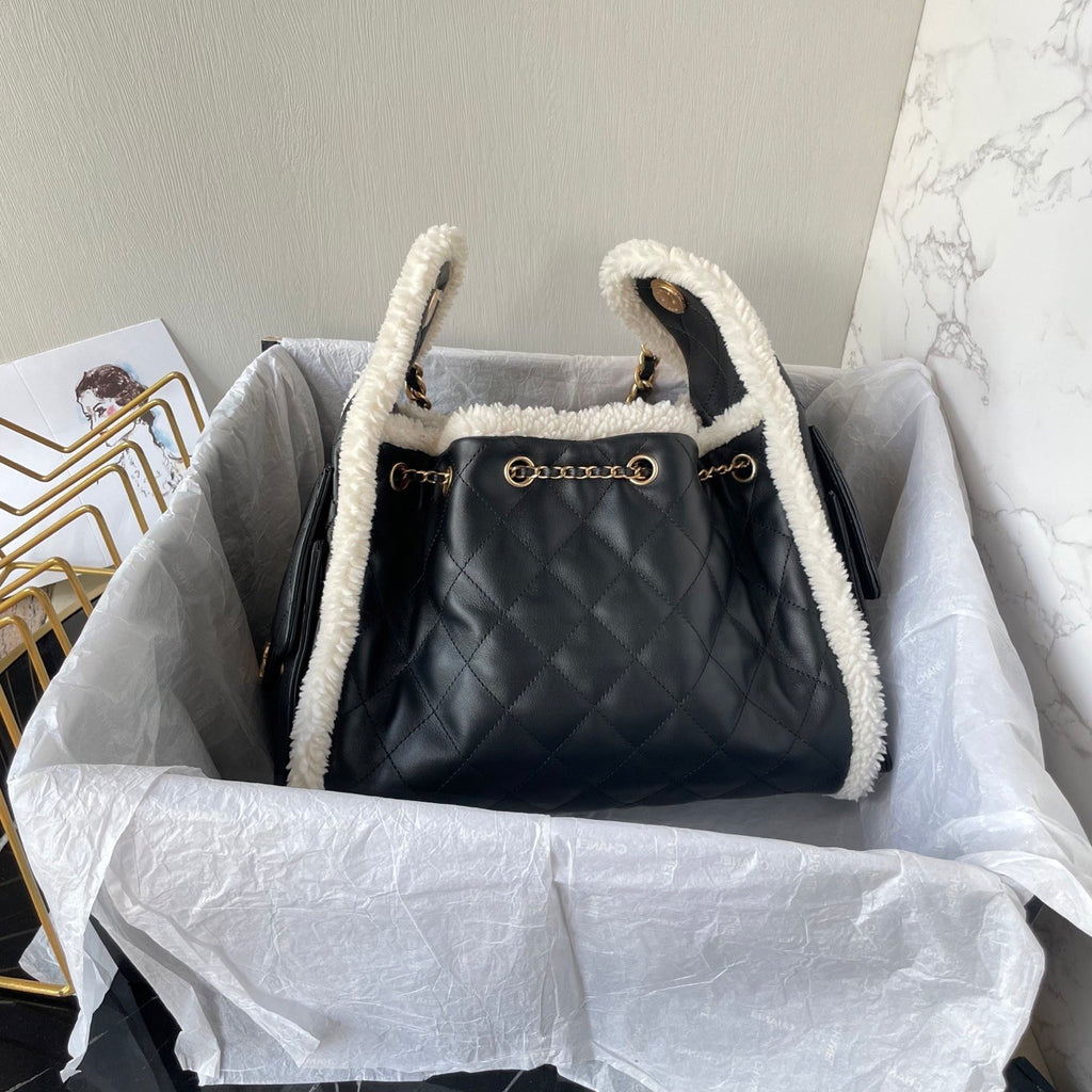 Chanel Women's Classic Winter Collection Leather Logo Drawstring Chain Handbag Shoulder Bag Bags AS5293-B22309-U4139 #78882