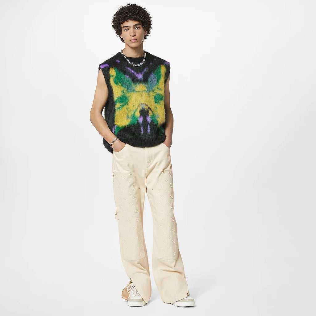 Louis Vuitton Men's Autumn and Winter Solid Color Letter Printed Cashmere Wool Collar Pocket Jacket Slim Straight Pants Suit Set #72811