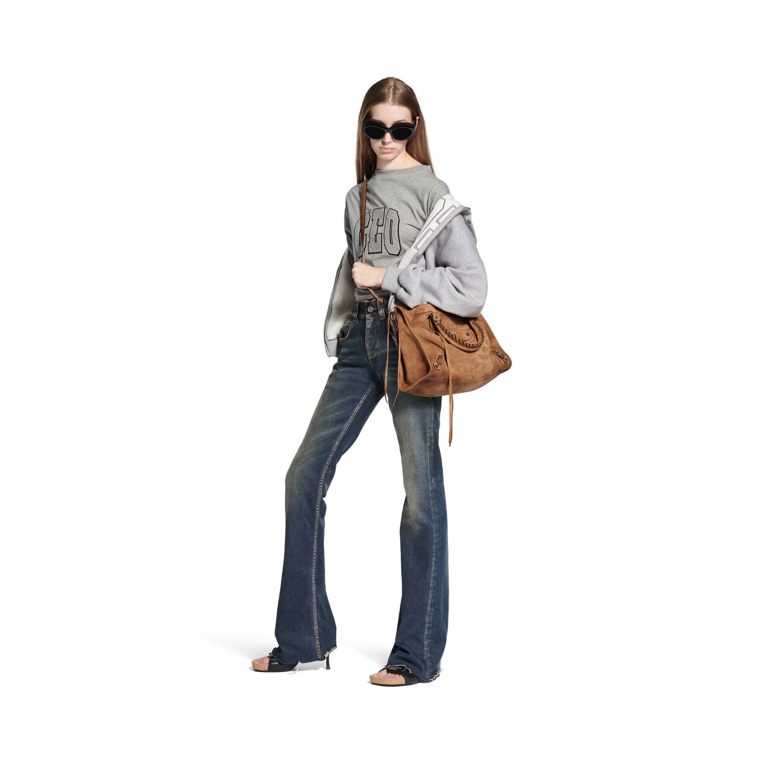 Balenciaga Women's Le City Large Handbag with Woven Handles. Solid Color Leather Crossbody Shoulder Bag. Fashionable Casual Bag Bags 8230582AB2A1143 #81498