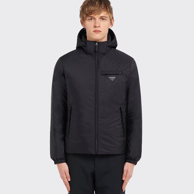 Prada Men's Fall/Winter Hooded Zipper Solid Color Re-Nylon Puffer Jacket #96855