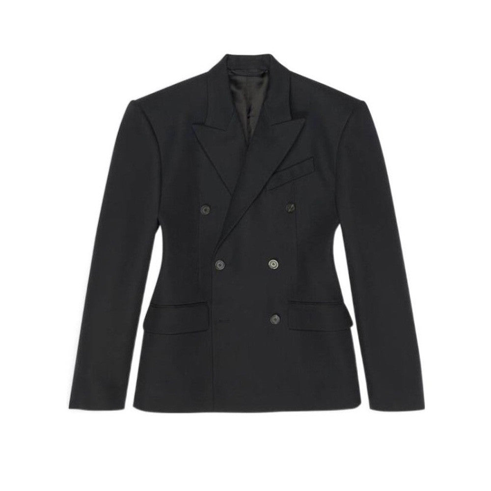 Balenciaga Men's Women's Spring And Autumn Black Lapel Double Breasted Wool Long Sleeve Fitted Blazer Jacket Ngvp #7249