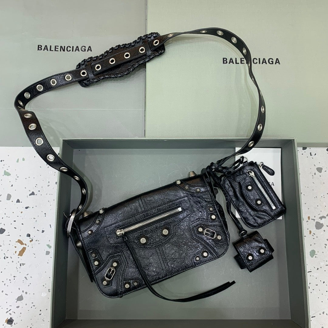 Balenciaga Le Cagole  Men's And Women's Fashion Casual Solid-Color Fine-Grain Lambskin Flap Bag with Adjustable Shoulder Strap Motorcycle Bag Crossbody Bag Bags #78492
