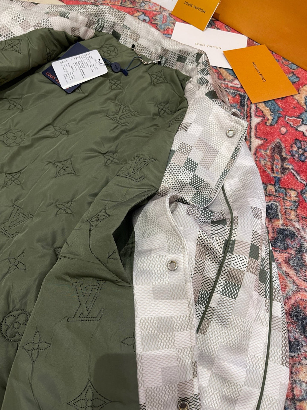 Louis Vuitton ï»?Men's Spring Graphic Coach Jacket Jacquard Drawstring Hem Long Sleeve Single Breasted Coat #71876