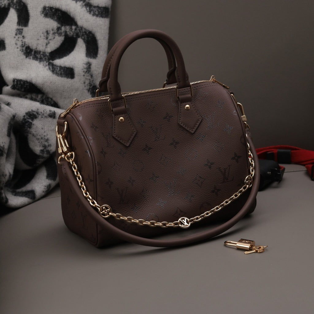 Louis Vuitton Speedy Bandoulière 25 Handbag Classic Monogram Tote Crossbody Bag Gold Chain Handbag Bags M26691 #193982