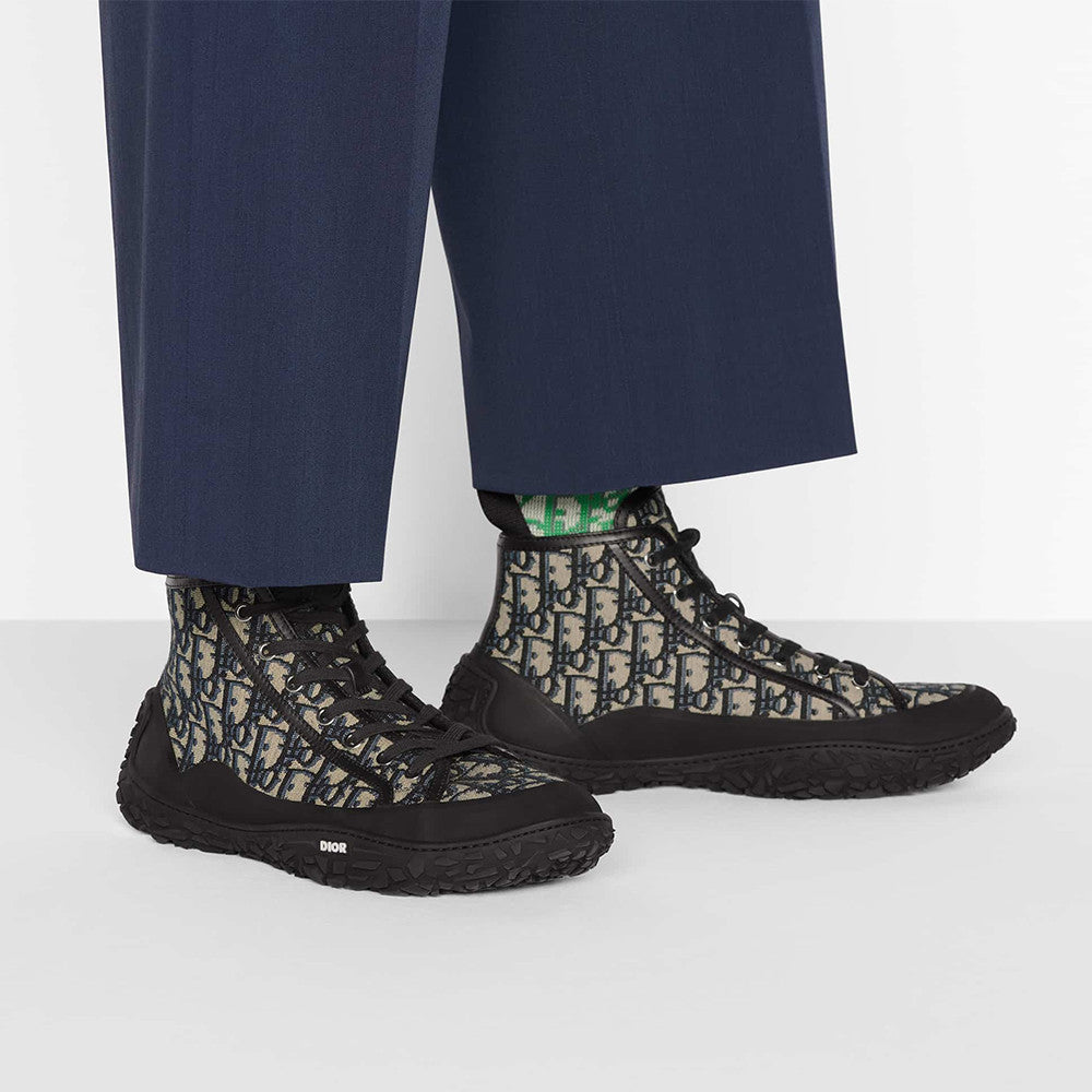 Dior Men's B28 Black Dior Oblique Jacquard and Rubber High Top Sneakers Trainers #335983