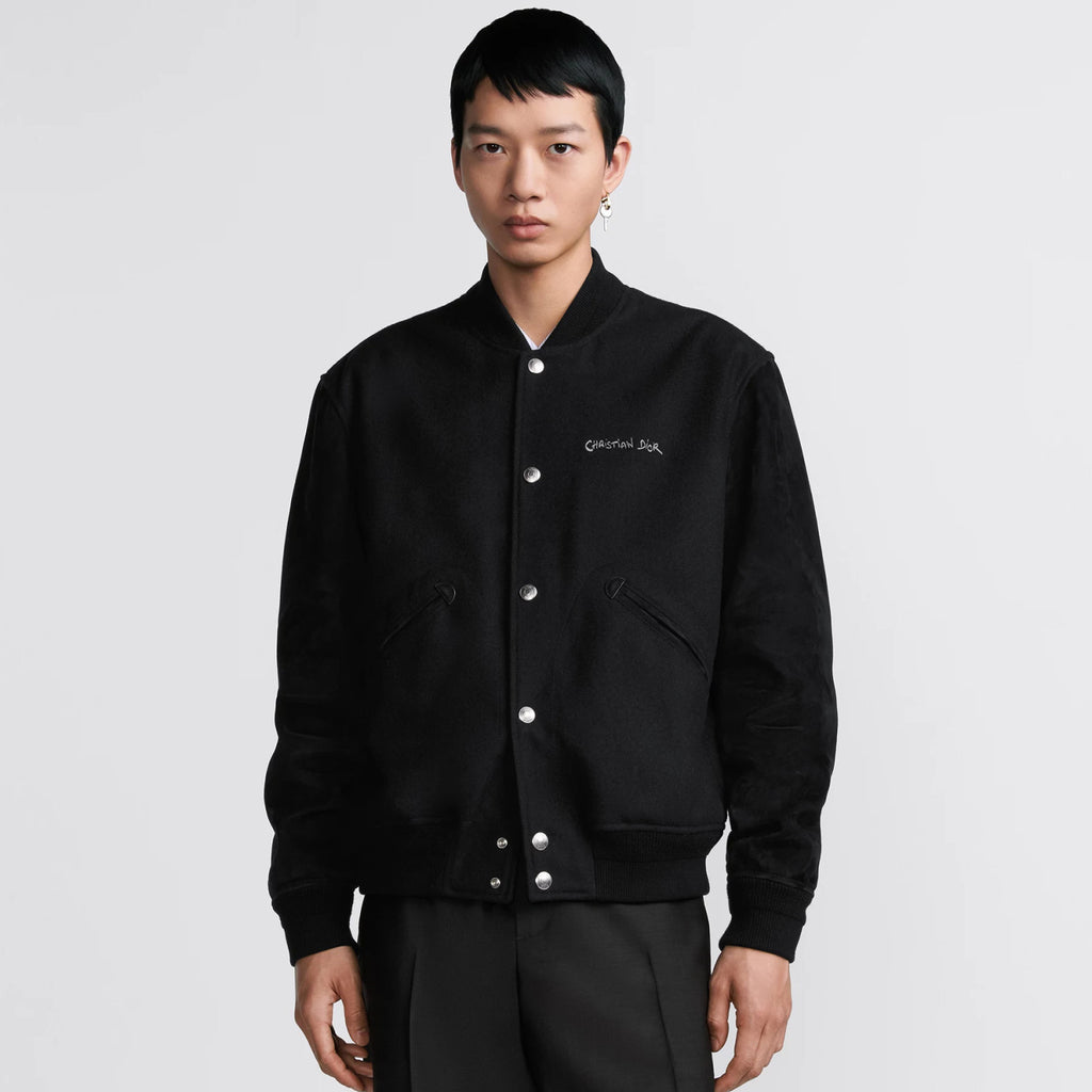 Dior Men's Fall And Winter Black Letter Print Single Breasted Long Sleeved Baseball Jacket #73172