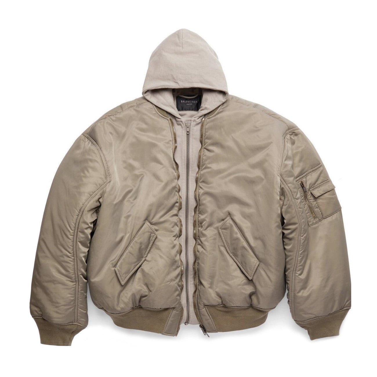 Balenciaga Men's And Women's Fall And Winter Splicing Loose Fit Hooded Zipper Long Sleeve Aviator Jacket #98216