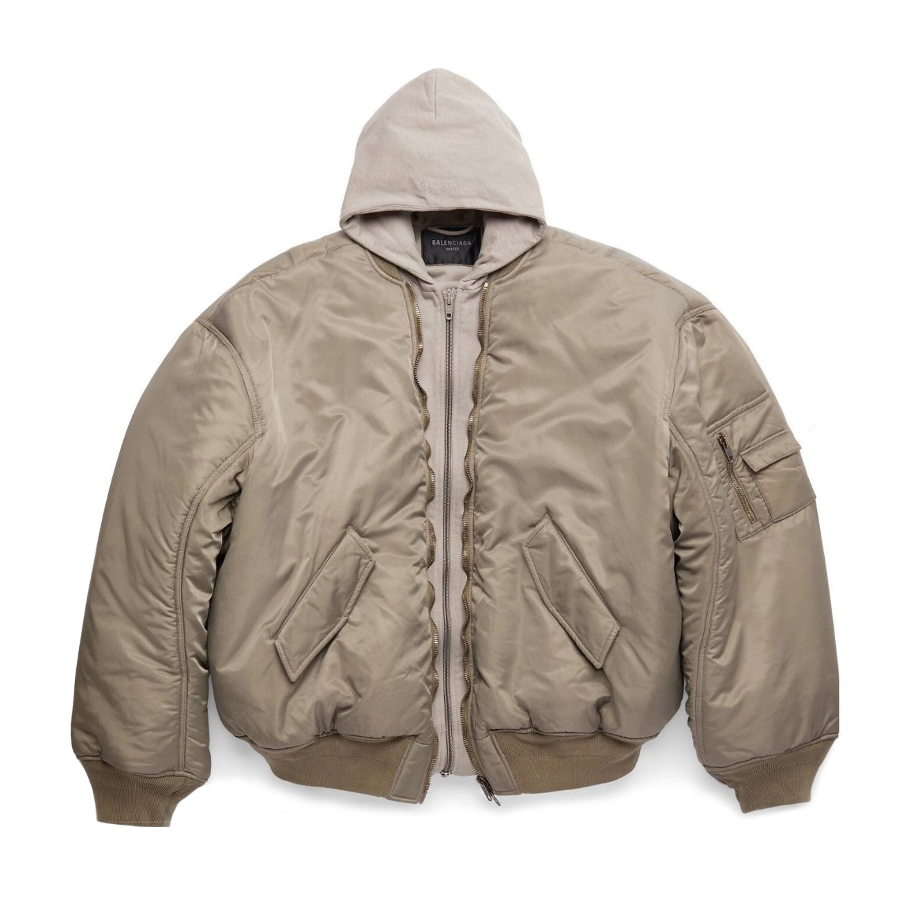 Balenciaga Men's And Women's Fall And Winter Splicing Loose Fit Hooded Zipper Long Sleeve Aviator Jacket #98216