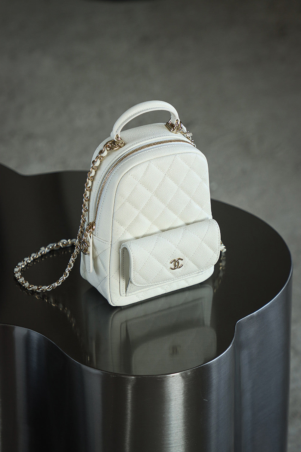 Chanel Women's Solid Color Chain Shoulder Strap Grained Cowhide Mini Backpack Bag Bags #77138