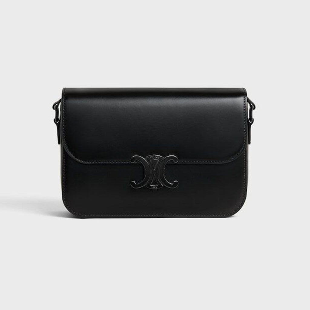 Celine Triomphe Medium Classic Premium Vintage-style Metallic Gold Logo Accent Leather Solid-colour Handbag Bag Lady Bags #196193